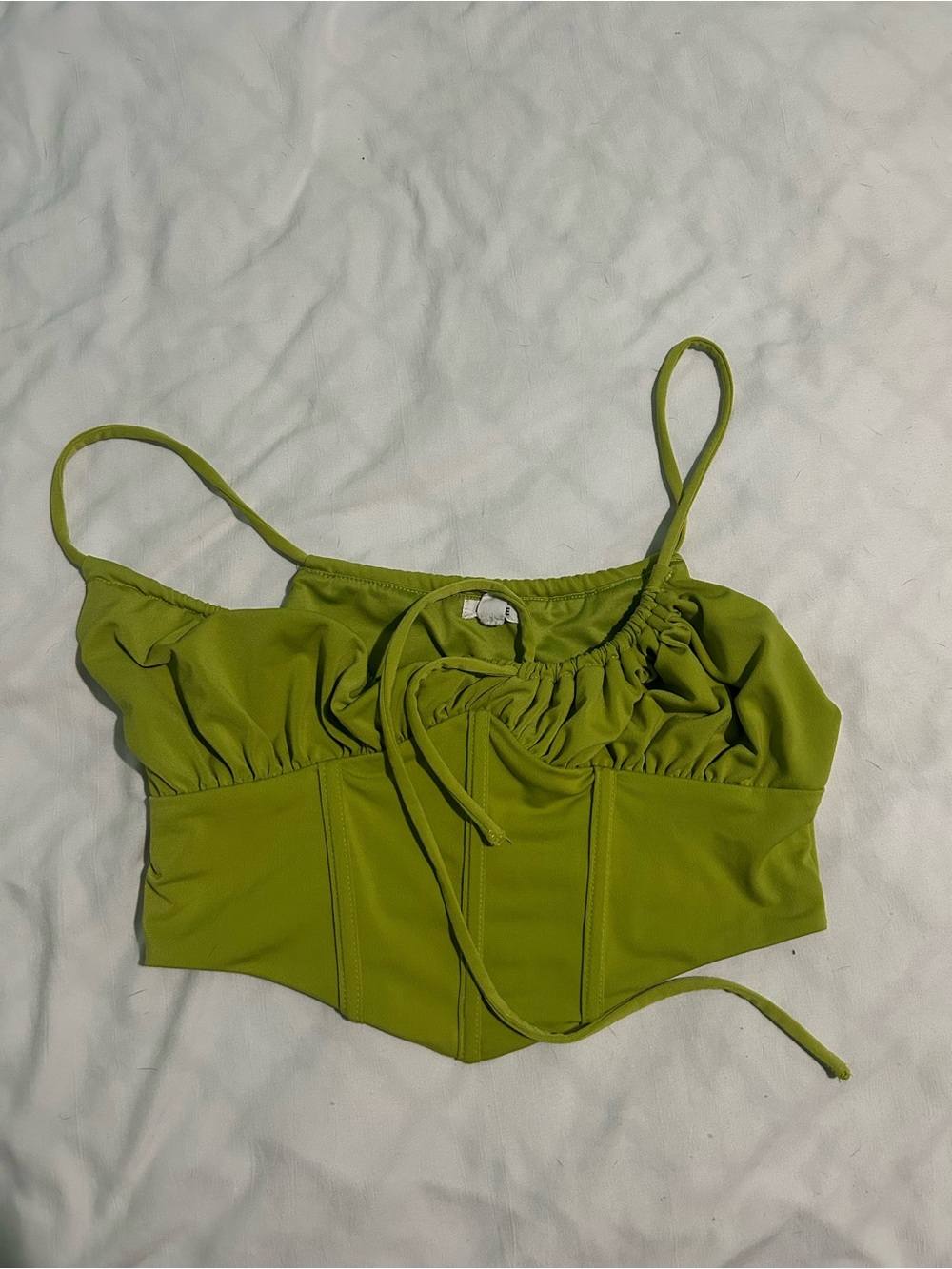 Olive Green Ruched Bustier Crop Top - Women